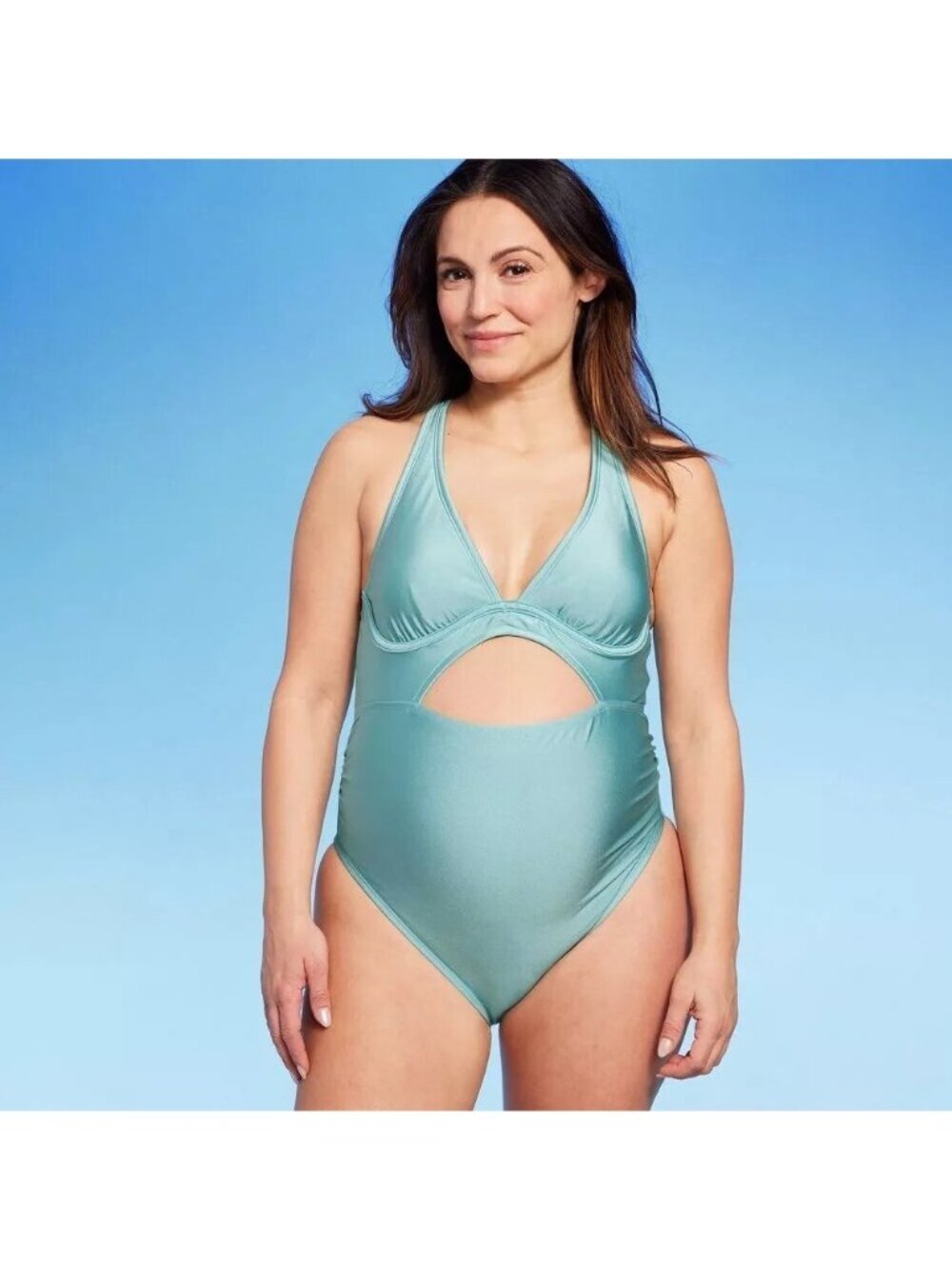 Ingrid & Isabel Maternity Baby Blue Cut Out Front 1 Pc Swimsuit -- Size Small